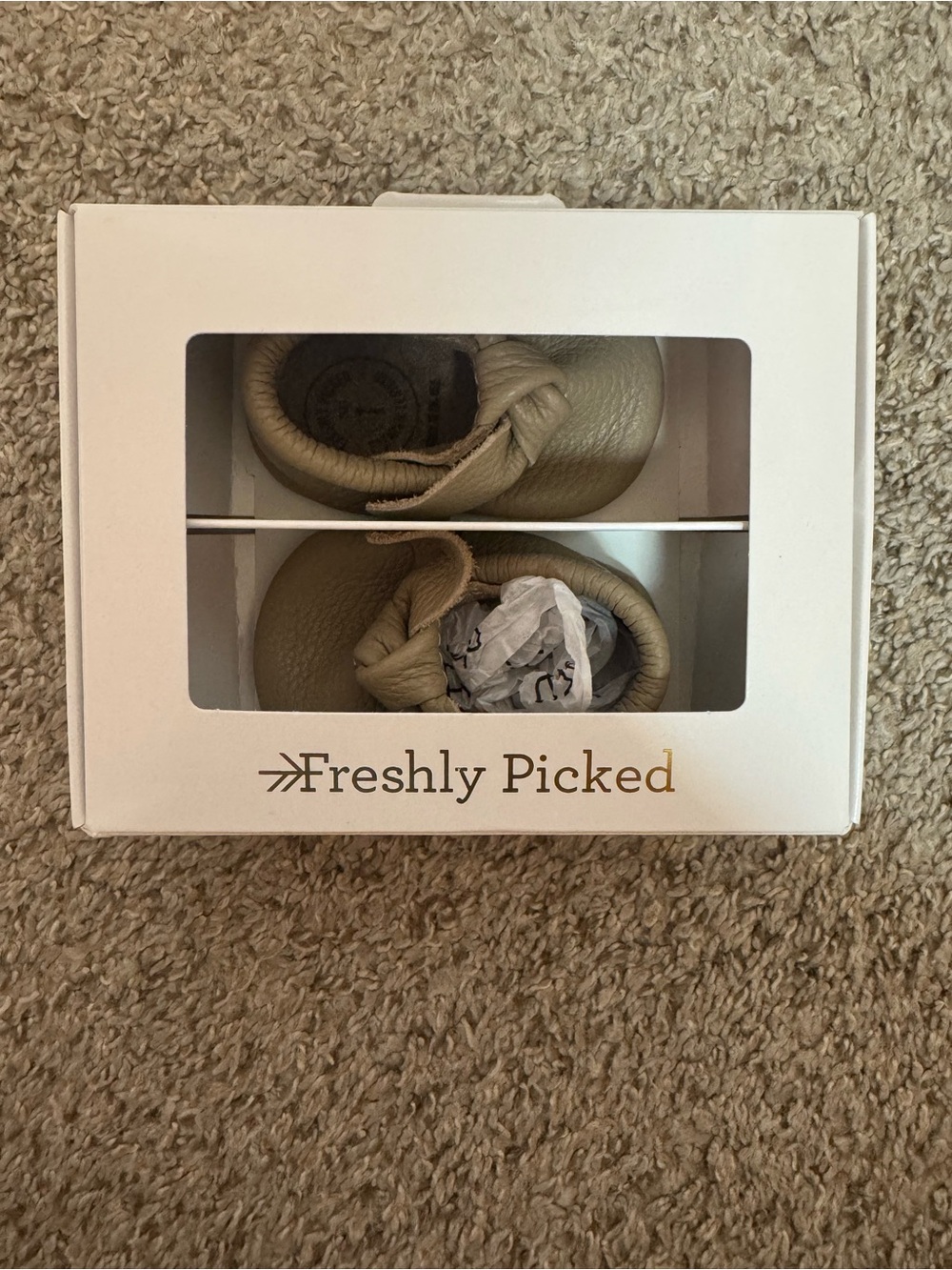 Freshly Picked Toast Neutral Baby Moccasins Box